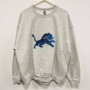 Detroit Lions sweater!! NFL Gray Sweatshirt with blue sequin glitter lions logo!